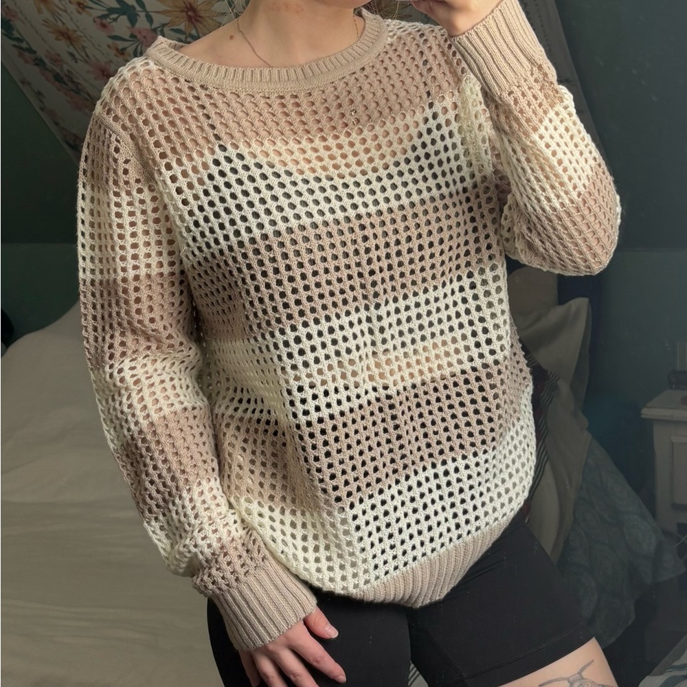 Cozy Beige and White Knit Sweater